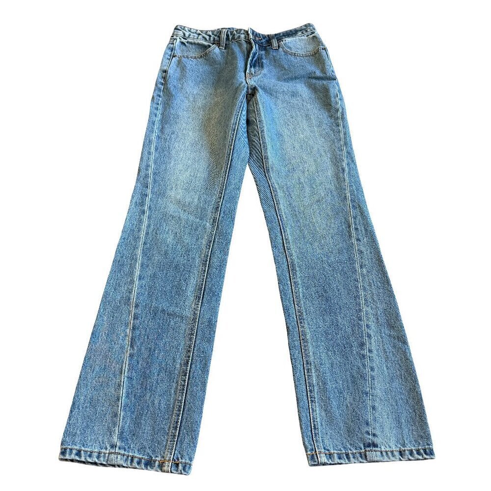 Future Collective Light Wash Denim Jeans Wide Leg Seam Detail Casual Size 2